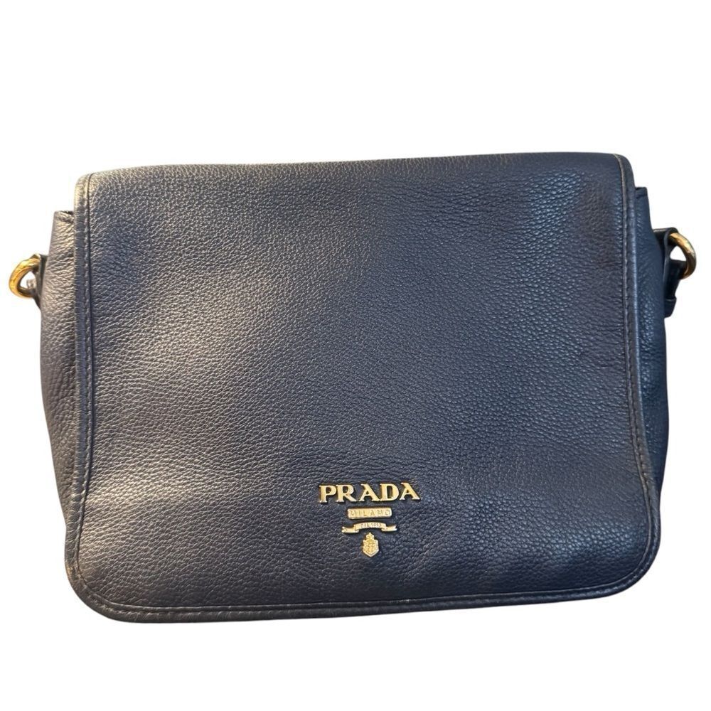Auth PRADA Baltico Blue Vitello Daino Leather Phenix Crossbody Messenger Bag Ex+ - Picture 10 of 13